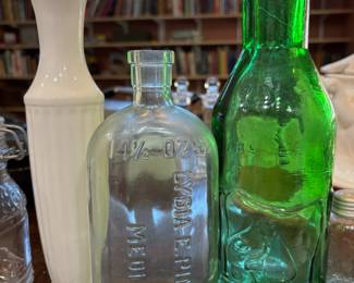 Ribbed Milk Glass Bud Vase, Lydia E. Pinkmans 14.5 Oz Medicine Bottle, Emerald Green Glass Milk Bottle