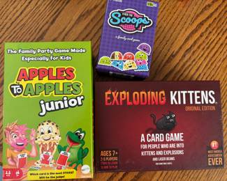 Mattel Games Apples to Apples Junior Card Game, Vibu Go Stack the Scoops Card Game, Exploding Kittens Original Edition Card Game