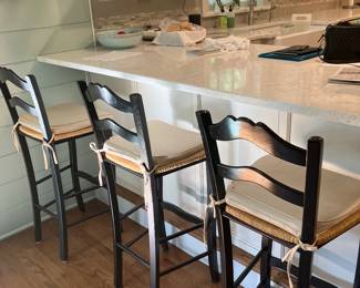 Ladder back counter stools with rush seats, French country farmhouse style