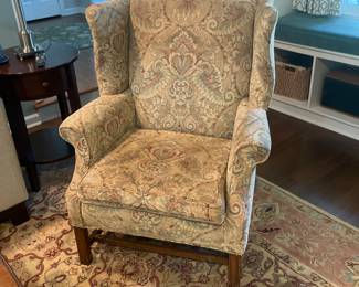 Traditional upholstered, wingback chair