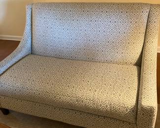 Modern upholstered sette loveseat with high back and straight arms
