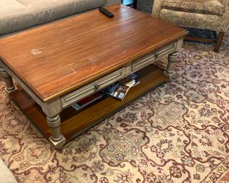 A large rectangular coffee table