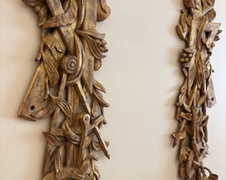 Pair Italian Gilded Carved Wooden Candle Sconces