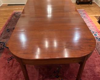Incredible Antique English Mahogany Banquet Dining Table | Dimensions 65"x45", includes two leaves 22.5" each, Length fully extended 110.5"