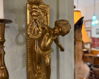 Brass Cherub wall sconce 