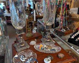 Gorgeous class candlesticks, furniture, jewelry, glass