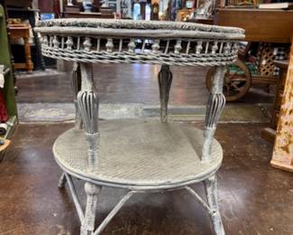Antique heavy duty wicker side table shabbier grey tone 