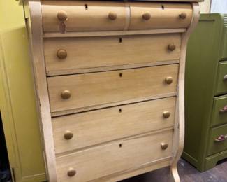 Vintage Empire tall boy dresser cream to yellow tones 