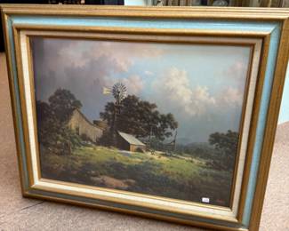 Windberg framed Memorable Springtide Print farm homestead with bluebonnets in vintage frame 