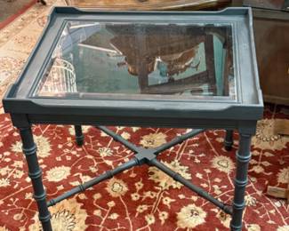 Black Side Table with beveled glass top bamboo style legs 