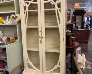 Shabby Cream Display Cabinet, Hutch or Bookshelf  (Vintage Gun Cabinet repurposed)