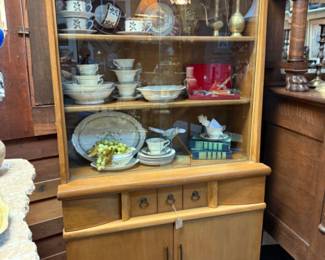 Koehler MCM Hutch, cups and saucers, books for decor, candlesticks