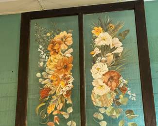 Vintage Window with Fall colored floral decoupage 