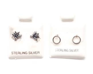 Handmade Sterling Silver Bumblebee & Circle Stud Earrings