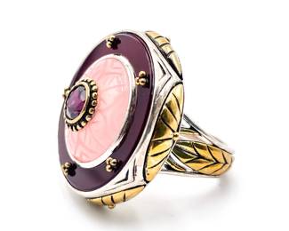 Sterling Silver & Bronze Scroll Ring w/ Spinel
