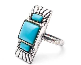 Vintage Southwestern Silvertone Turquoise Ring