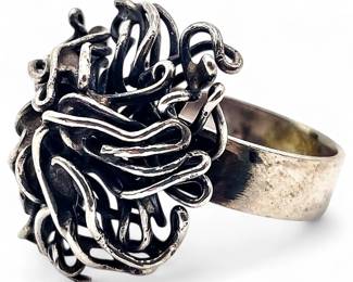 Vintage Sterling Silver Brutalist Ring 6"