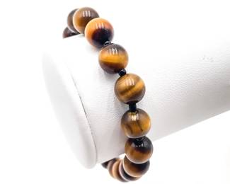 Round Tiger Eye Gemstone Beaded Stretch Bracelet