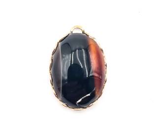 Vintage Black Agate Sterling Silver Pendant