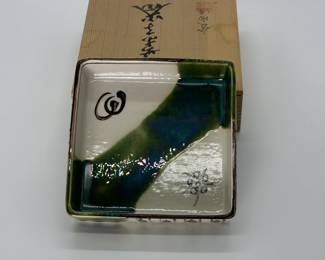Oribe Ware Square Plate, Aito Aichi Pottery, Japan