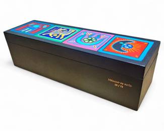 Hand-Painted Folk Art Wood Box w/Dividers