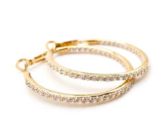 Gold-Tone Hoop Earrings w/ Rhinestone Detailing