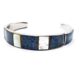 Vintage Southwestern Silver Cuff Bracelet w/ Inlaid Design