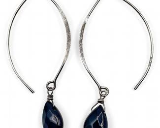 Angled Sterling Silver Earrings w/ Black Stone