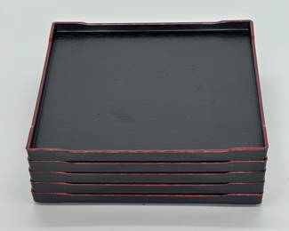 Japanese-Style Black Lacquered Serving Trays, Set of 5