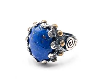 Sterling Silver & Brass Ring w/ Blue Stone