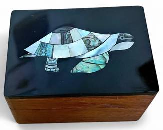 Sea Turtle Trinket Box with Mother of Pearl Inlay