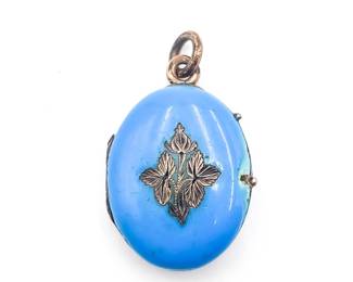 Antique Victorian Blue Enamel Locket w/ Floral Design