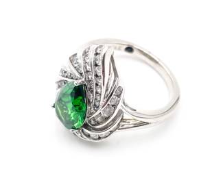Green & White Cubic Zirconia Platineve Ring