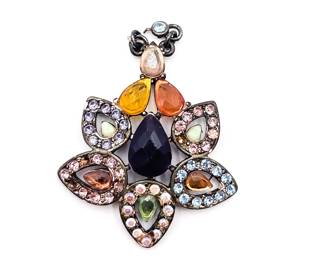 Vintage Flower-Shaped Multistone Pendant