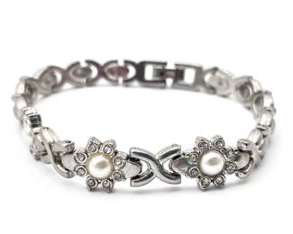 Silver-Tone Bracelet w/ Pearls & Rhinestones