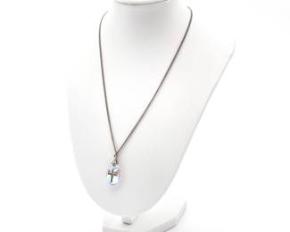 Iridescent Cross Pendant Necklace on 10" Silver Tone Chain