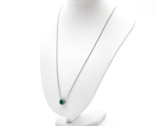Emerald & Diamond Round Cut Necklace in Sterling Silver