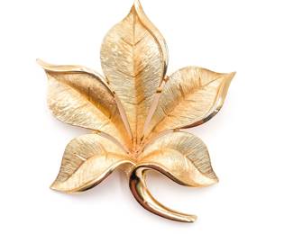 Vintage Trifari Brushed Gold Tone Palm Leaf Brooch