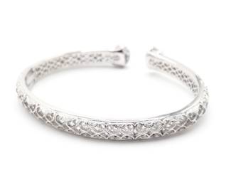 Tacori 925 Sterling Silver CZ Hinged Cuff Bracelet