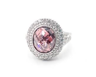 Judith Ripka Sterling Silver Pink Stone Halo Ring