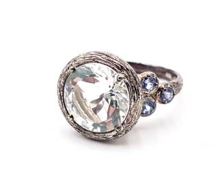Or Paz Sterling Silver 925 Tanzanite & Quartz Ring, Size 7