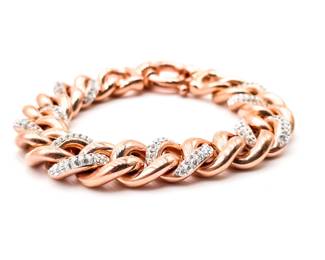 Rose Gold-Tone Bracelet w/ Rhinestone Accents
