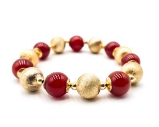 Beaded Carnelian Agate Bracelet in 925 Silver
