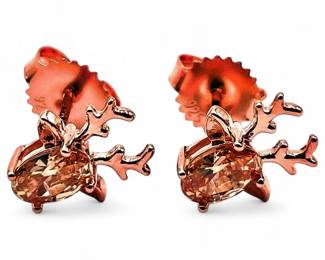 Oval Morganite Deer Antler Stud Earrings