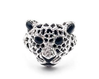 Sterling Silver 925 Leopard Ring w/ Onyx & Diamonds