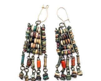 Vintage Egyptian Red Coral Beaded Earrings