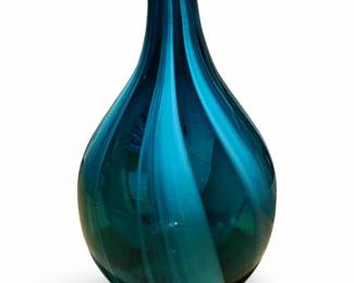Aqua Blue/White Swirl Glass Vase
