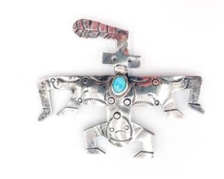 Silver Brooch w/ Turquoise Cabochon In Animal Motif