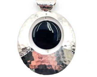 Dominique Dinouart 925 Sterling Hammered Oval Disc Pendant w/ Black Onyx