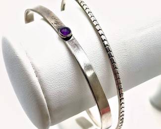 Navajo Sterling Silver and Amethyst Cuff Bracelets